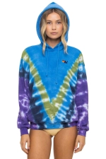 AVIATOR NATION HAND DYED V RELAXED PULLOVER HOODIE - TIE DYE OCEAN // PURPLE