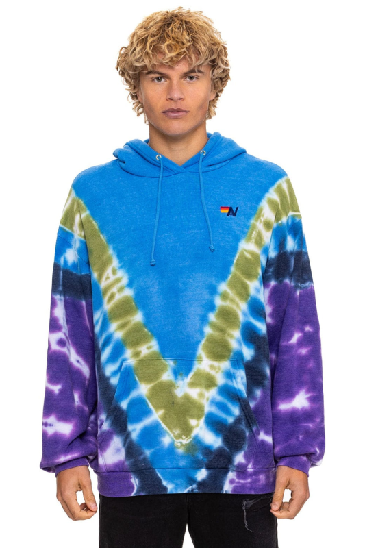 AVIATOR NATION HAND DYED V RELAXED PULLOVER HOODIE - TIE DYE OCEAN // PURPLE