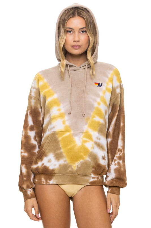 AVIATOR NATION HAND DYED V RELAXED PULLOVER HOODIE - TIE DYE SAND // CINNAMON