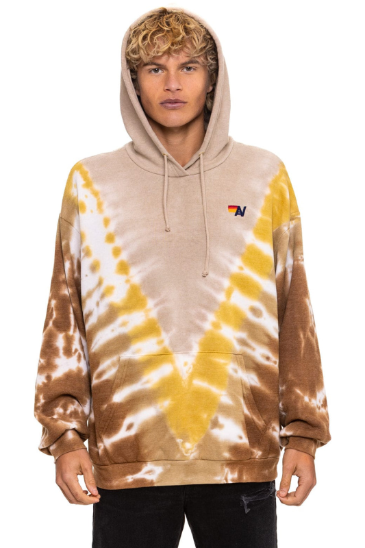 AVIATOR NATION HAND DYED V RELAXED PULLOVER HOODIE - TIE DYE SAND // CINNAMON