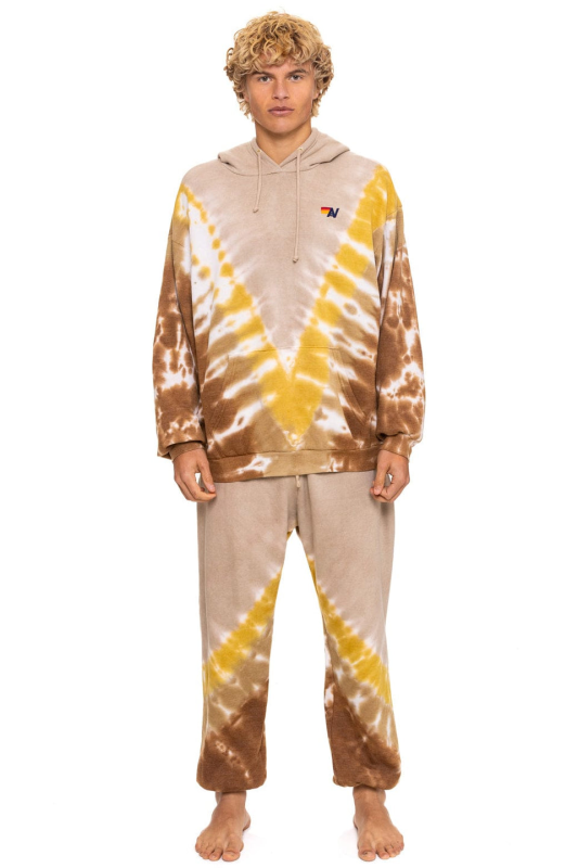 AVIATOR NATION HAND DYED V RELAXED PULLOVER HOODIE - TIE DYE SAND // CINNAMON