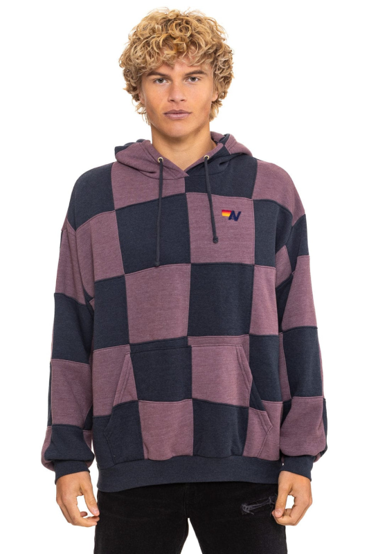 AVIATOR NATION CHECK QUILT RELAXED PULLOVER HOODIE - CHARCOAL // MOCHA