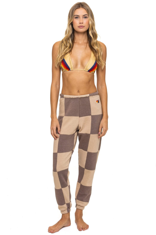 AVIATOR NATION CHECK QUILTED SWEATPANTS - SAND // TAUPE