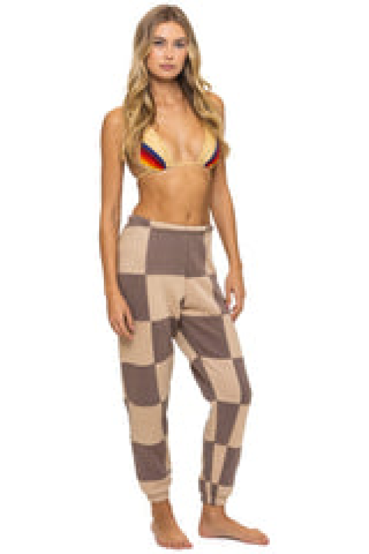 AVIATOR NATION CHECK QUILTED SWEATPANTS - SAND // TAUPE