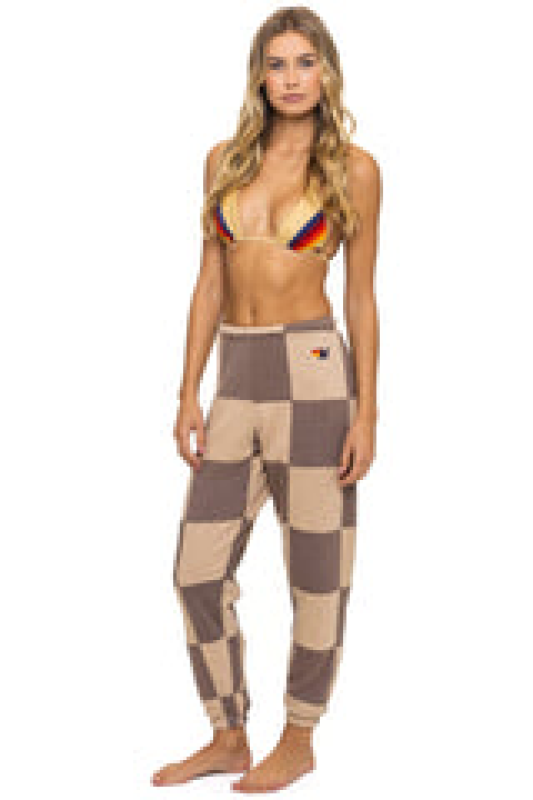 AVIATOR NATION CHECK QUILTED SWEATPANTS - SAND // TAUPE