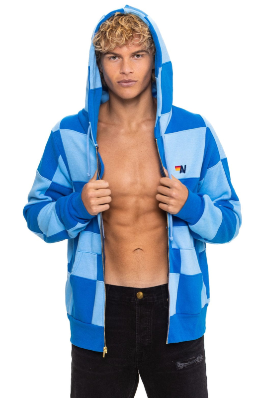 AVIATOR NATION CHECK QUILT ZIP HOODIE - SKY // ADVENTURE BLUE
