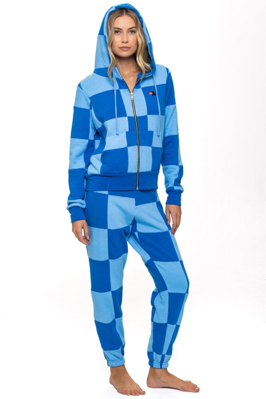 AVIATOR NATION CHECK QUILT ZIP HOODIE - SKY // ADVENTURE BLUE