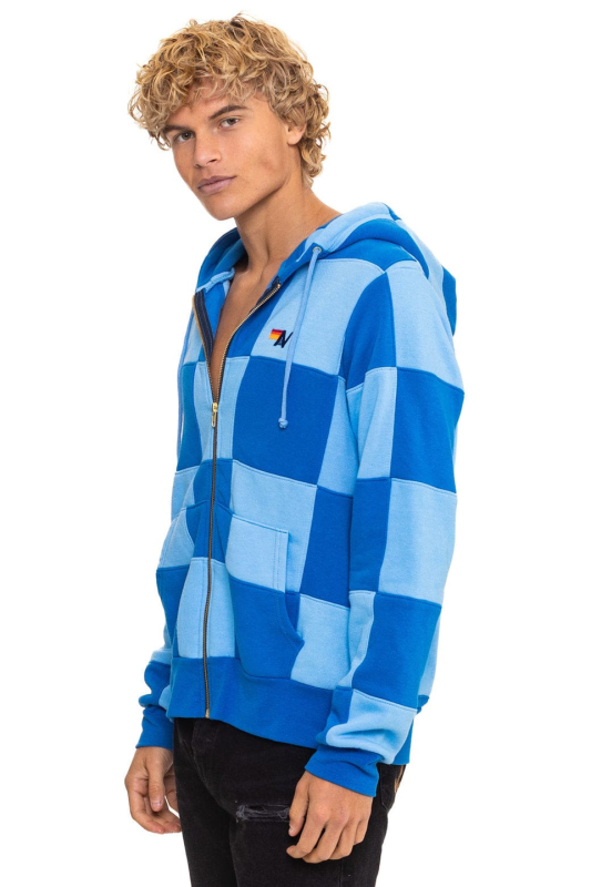 AVIATOR NATION CHECK QUILT ZIP HOODIE - SKY // ADVENTURE BLUE
