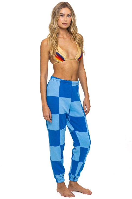 AVIATOR NATION CHECK QUILTED SWEATPANTS - SKY // ADVENTURE BLUE