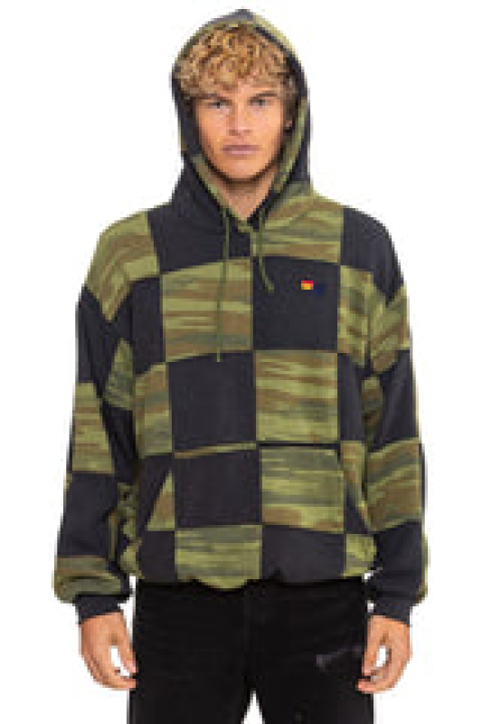 AVIATOR NATION CHECK QUILT RELAXED PULLOVER HOODIE - SMOKE // CAMO