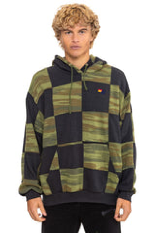 AVIATOR NATION CHECK QUILT RELAXED PULLOVER HOODIE - SMOKE // CAMO