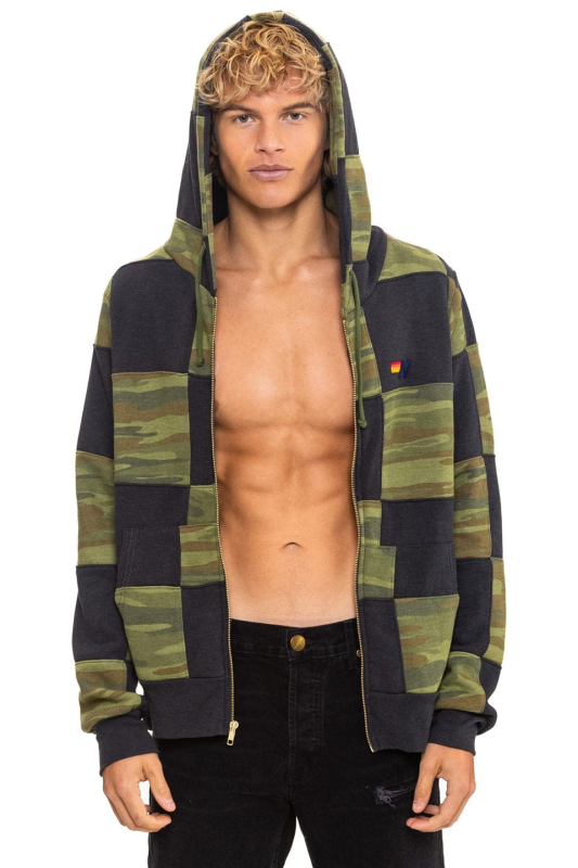 AVIATOR NATION CHECK QUILT ZIP HOODIE - SMOKE // CAMO