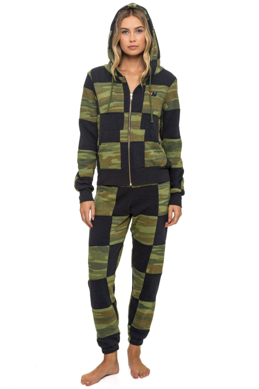 AVIATOR NATION CHECK QUILT ZIP HOODIE - SMOKE // CAMO