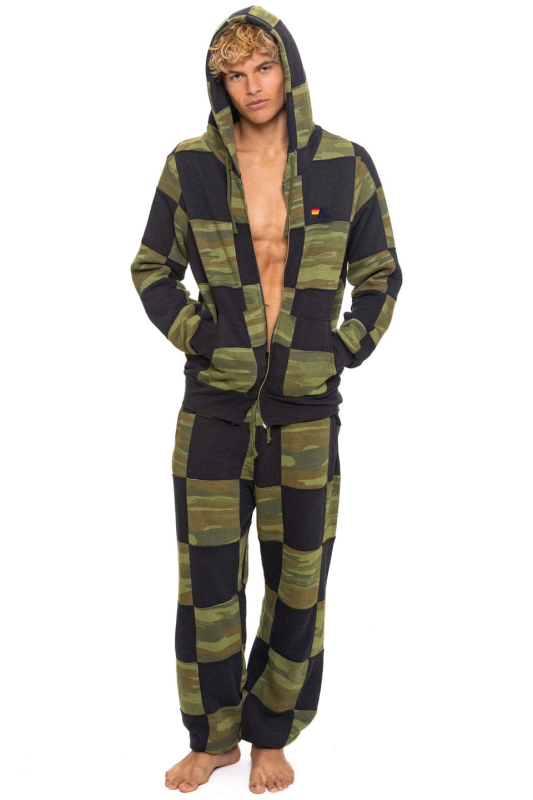 AVIATOR NATION CHECK QUILT ZIP HOODIE - SMOKE // CAMO
