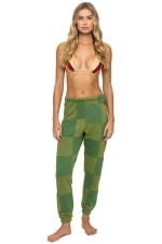 AVIATOR NATION CHECK QUILTED SWEATPANTS - JUNGLE GREEN // PALM