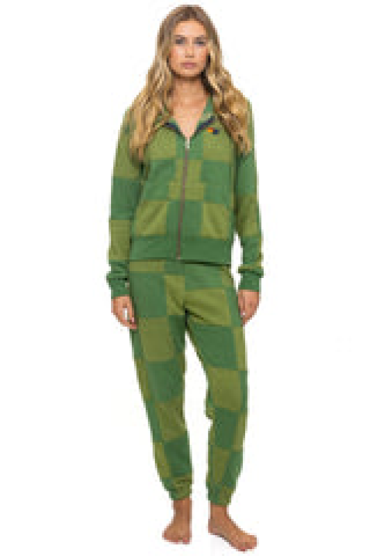 AVIATOR NATION CHECK QUILTED SWEATPANTS - JUNGLE GREEN // PALM