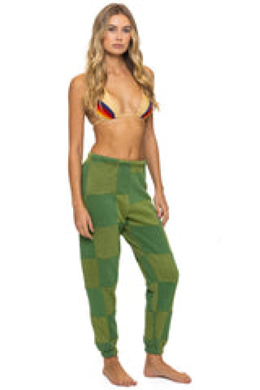 AVIATOR NATION CHECK QUILTED SWEATPANTS - JUNGLE GREEN // PALM