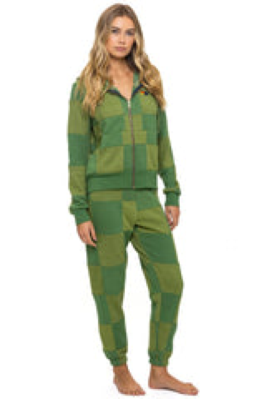 AVIATOR NATION CHECK QUILTED SWEATPANTS - JUNGLE GREEN // PALM