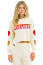 AIVATOR NATION LOVER HEART FADE CROPPED CREW SWEATSHIRT - VINTAGE WHITE