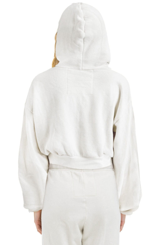 AVIATOR NATION HEART STITCH RELAXED CROP ZIP HOODIE - WHITE