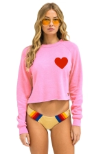 AVIATOR NATION HEART STITCH CROPPED CREW SWEATSHIRT - NEON PINK