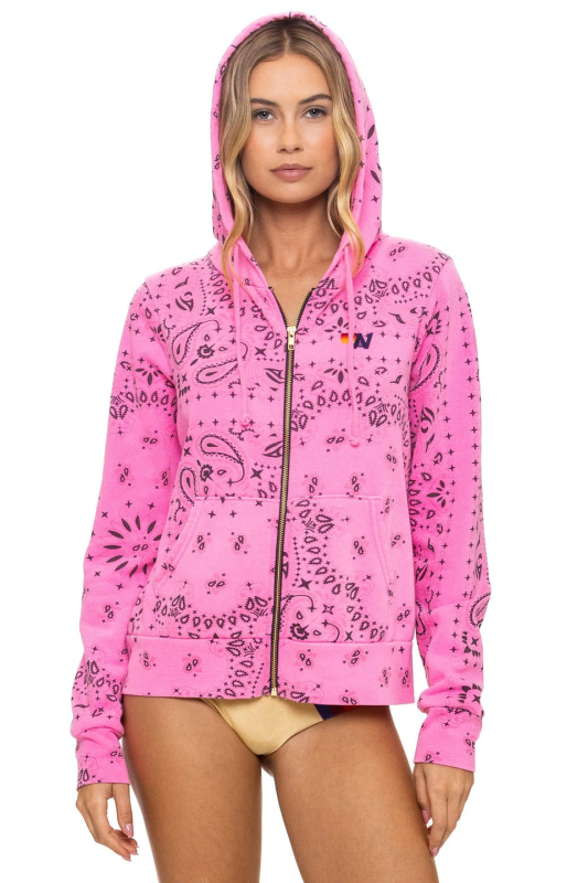 AVIATOR NATION BANDANA ZIP HOODIE - NEON PINK