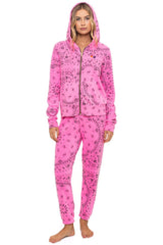 AVIATOR NATION BANDANA ZIP HOODIE - NEON PINK
