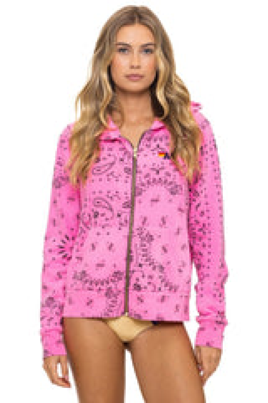 AVIATOR NATION BANDANA ZIP HOODIE - NEON PINK