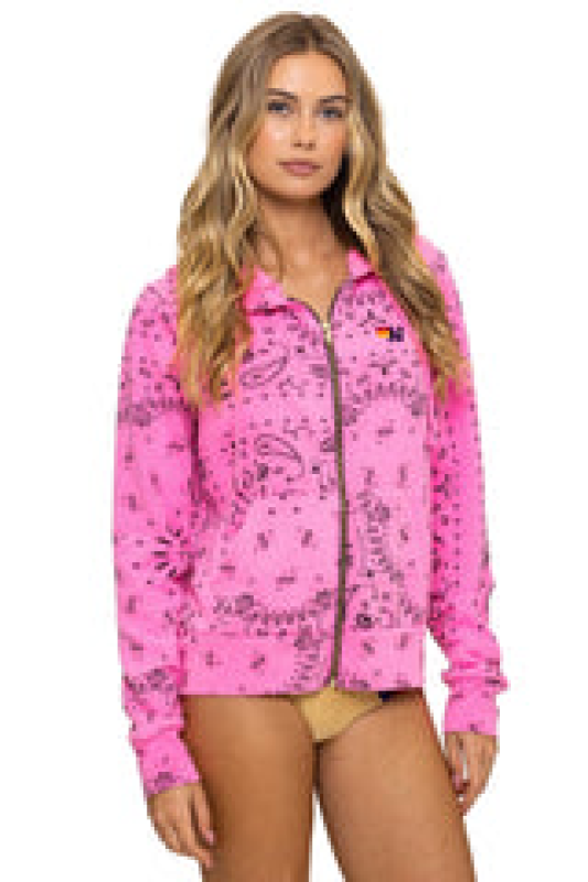 AVIATOR NATION BANDANA ZIP HOODIE - NEON PINK