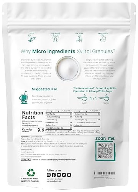 MICRO INGREDIENTS XYLITOL SWEETENER 6 LBS NATURAL, LOW-CALORIE SUGAR SUBSTITUTE FOR BAKING KETO FRIENDLY