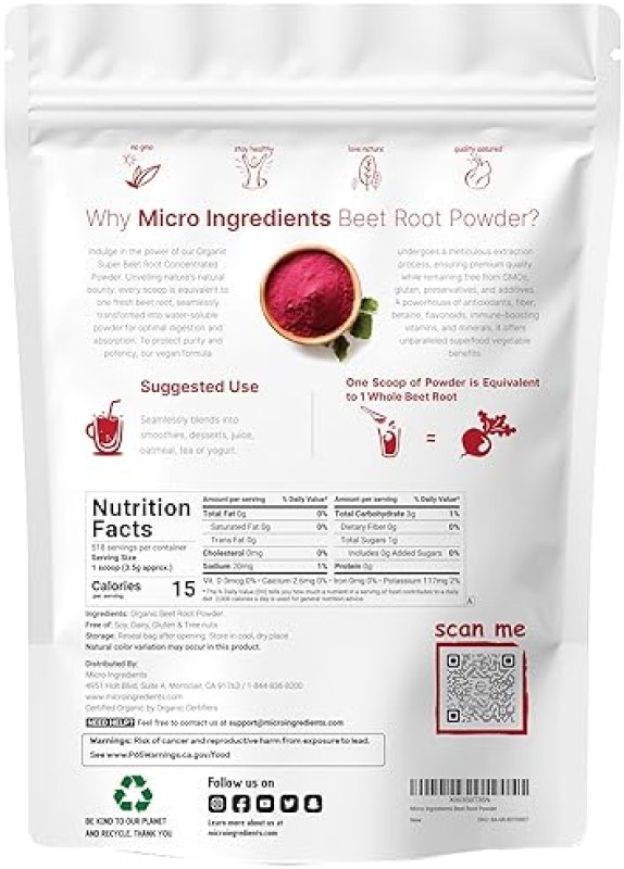 MICRO INGREDIENTS  ORGANIC BEET ROOT POWDER 4 LBS - COLD PRESSED, WATER SOLUBLE, NON-GMO VEGAN SUPERFOOD