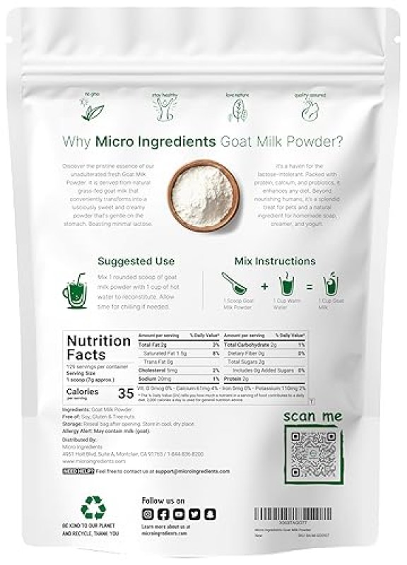 MICRO INGREDIENTS GOAT MILK POWDER 2 LB GRASS-FED AUSTRALIAN SOURCE HIGH PROTEIN CALCIUM PROBIOTICS