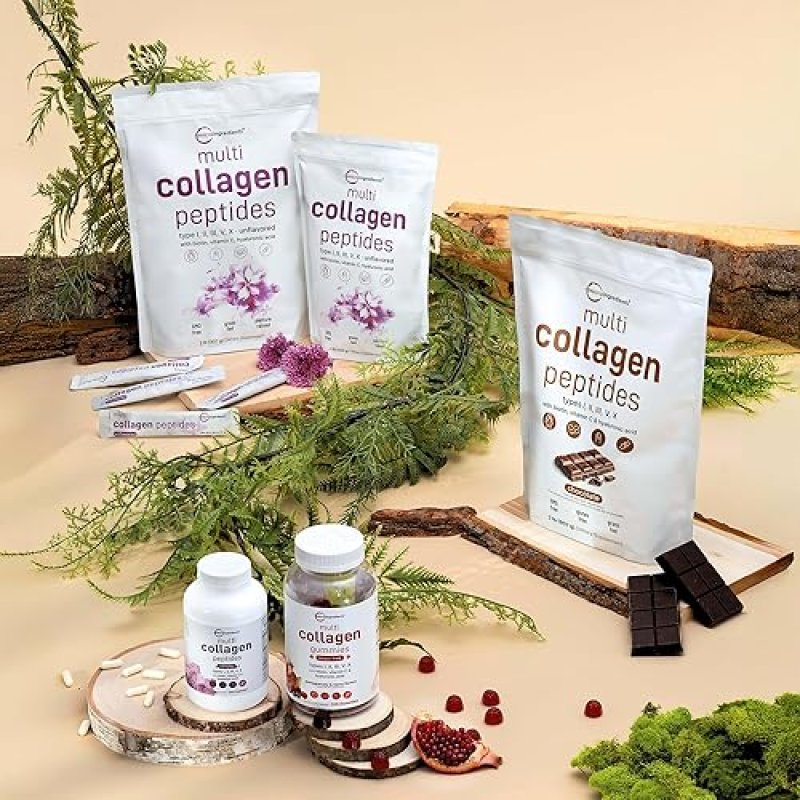 MICRO INGREDIENTS  MULTI COLLAGEN PEPTIDES POWDER 16OZ WITH HYALURONIC ACID, BIOTIN, VITAMIN C - KETO PALEO FRIENDLY