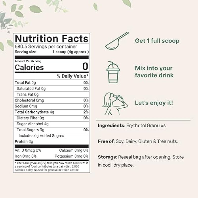 MICRO INGREDIENTS  ERYTHRITOL GRANULES 6 LBS NATURAL 0-CALORIE KETO SUGAR SUBSTITUTE, NON-GMO, VEGAN, NO AFTERTASTE