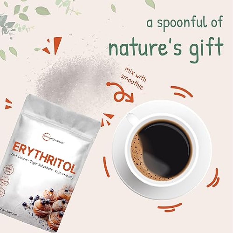 MICRO INGREDIENTS  ERYTHRITOL GRANULES 6 LBS NATURAL 0-CALORIE KETO SUGAR SUBSTITUTE, NON-GMO, VEGAN, NO AFTERTASTE