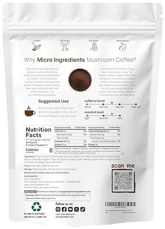 MICRO INGREDIENTS  ORGANIC INSTANT MUSHROOM COFFEE POWDER 10-IN-1 WITH LION S MANE, CHAGA, REISHI 28OZ