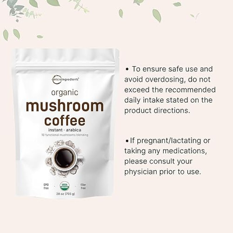 MICRO INGREDIENTS  ORGANIC INSTANT MUSHROOM COFFEE POWDER 10-IN-1 WITH LION S MANE, CHAGA, REISHI 28OZ