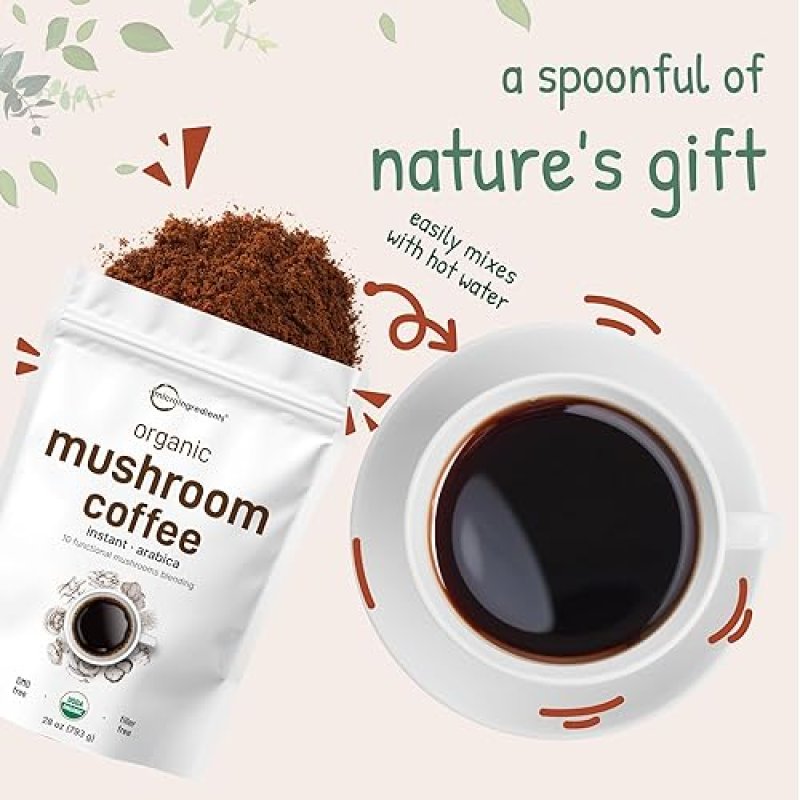 MICRO INGREDIENTS  ORGANIC INSTANT MUSHROOM COFFEE POWDER 10-IN-1 WITH LION S MANE, CHAGA, REISHI 28OZ