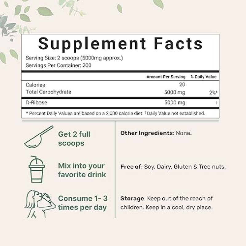 MICRO INGREDIENTS PURE D RIBOSE POWDER 1KG - HAIR SUPPORT, NATURAL SUGAR, PHARMA GRADE, NON-GMO, GLUTEN-FREE