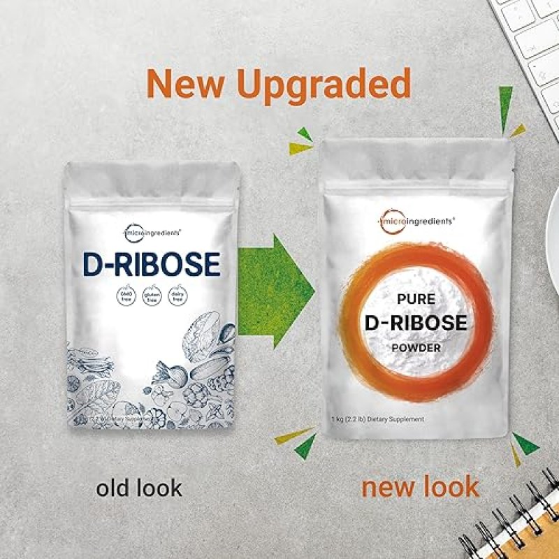 MICRO INGREDIENTS PURE D RIBOSE POWDER 1KG - HAIR SUPPORT, NATURAL SUGAR, PHARMA GRADE, NON-GMO, GLUTEN-FREE