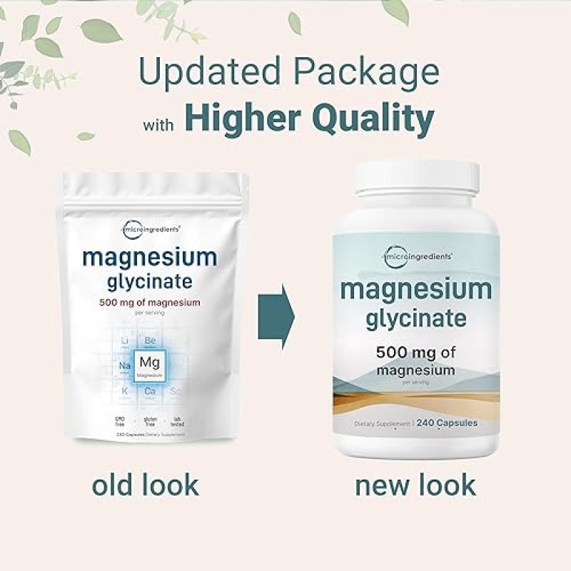MICRO INGREDIENTS MAGNESIUM GLYCINATE 500MG - 240 CAPSULES HIGH ABSORPTION, NON-GMO, MUSCLE BONE SUPPORT