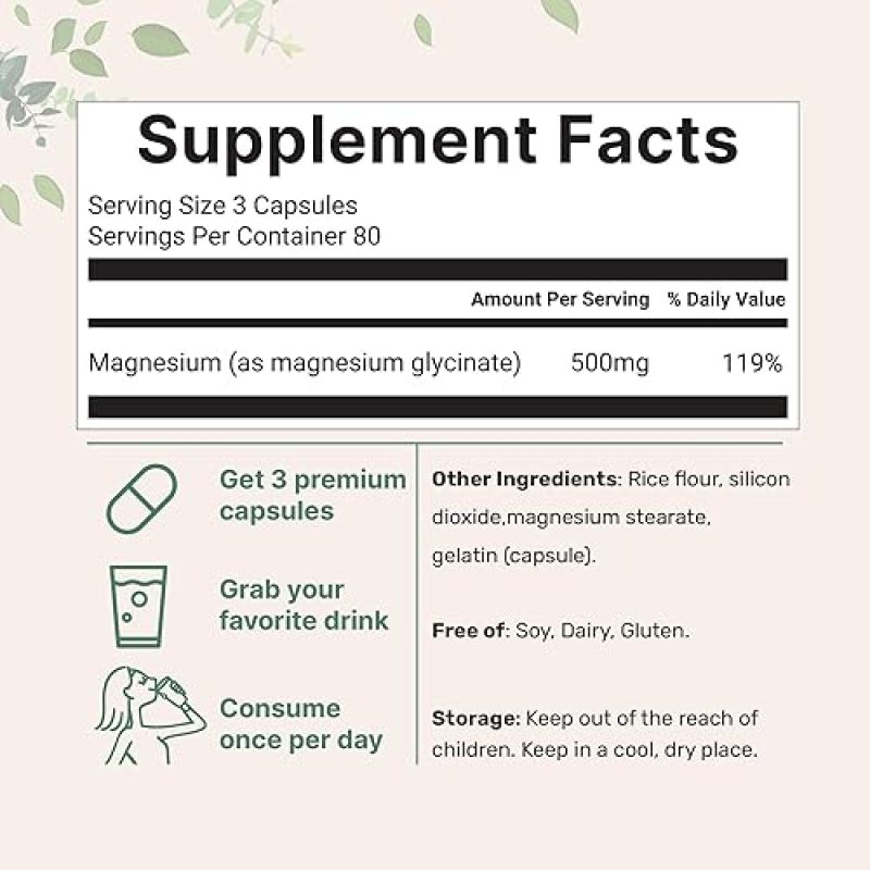 MICRO INGREDIENTS MAGNESIUM GLYCINATE 500MG - 240 CAPSULES HIGH ABSORPTION, NON-GMO, MUSCLE BONE SUPPORT