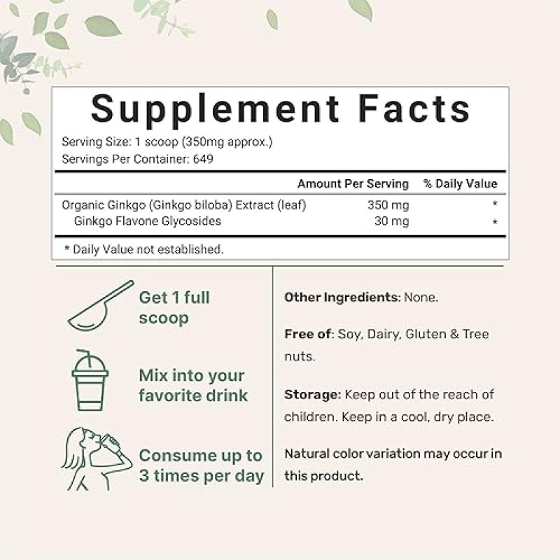 MICRO INGREDIENTS ORGANIC GINKGO BILOBA EXTRACT POWDER 8OZ NON-GMO, VEGAN HERBAL SUPPLEMENT FOR MEN WOMEN