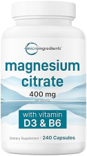 MICRO INGREDIENTS MAGNESIUM CITRATE 400MG WITH VITAMIN D3 B6, 240 CAPSULES HEART MUSCLE HEALTH