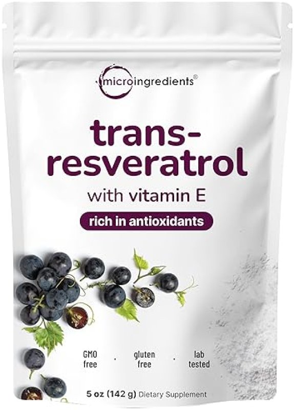 MICRO INGREDIENTS PURE TRANS-RESVERATROL POWDER WITH VITAMIN E - MICRONIZED 5OZ ANTIOXIDANT SUPPLEMENT