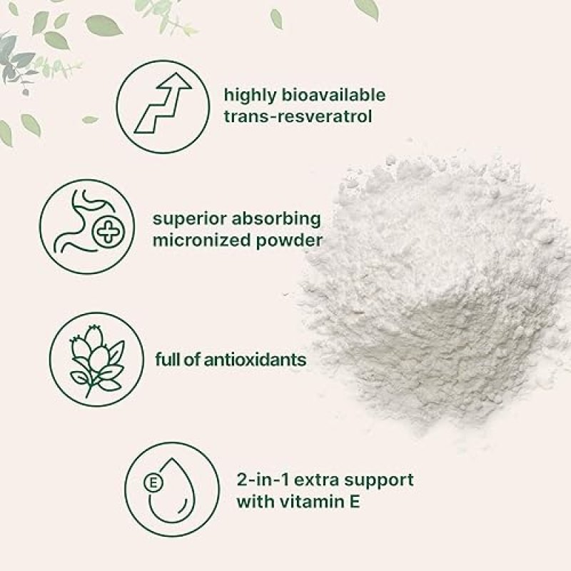 MICRO INGREDIENTS PURE TRANS-RESVERATROL POWDER WITH VITAMIN E - MICRONIZED 5OZ ANTIOXIDANT SUPPLEMENT