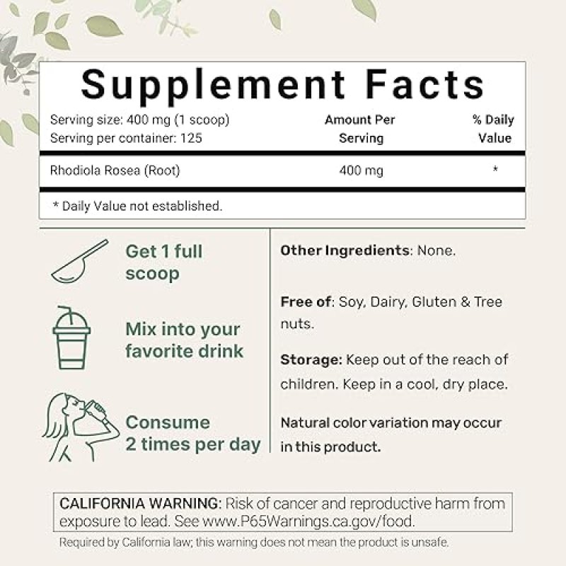 MICRO INGREDIENTS RHODIOLA ROSEA ROOT EXTRACT POWDER 50G ADAPTOGEN WITH ROSAVINS SALIDROSIDES, ENERGY SUPPORT