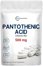 MICRO INGREDIENTS PANTOTHENIC ACID VITAMIN B5 500MG - 365 CAPSULES, ENERGY NERVOUS SYSTEM SUPPORT, NON-GMO
