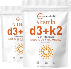MICRO INGREDIENTS VITAMIN D3 5000 IU K2 MK-7 100 MCG, 600 SOFTGELS, NON-GMO, GLUTEN-FREE