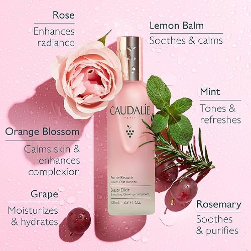 CAUDALIE BEAUTY ELIXIR FACE MIST PORE-TIGHTENING TONER, BRIGHTENS SKIN SETS MAKEUP
